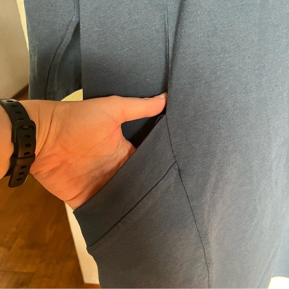 J JILL ~ Pure Jill Pima Cotton Blend Blue Grey Dress with Pockets - Picture 6 of 9